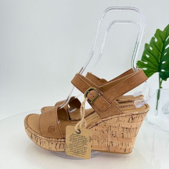 Born Lenore Platform Wedge Sandals Womens Size 10 M Brown Leather Buckle Shoes - Picture 6 of 15